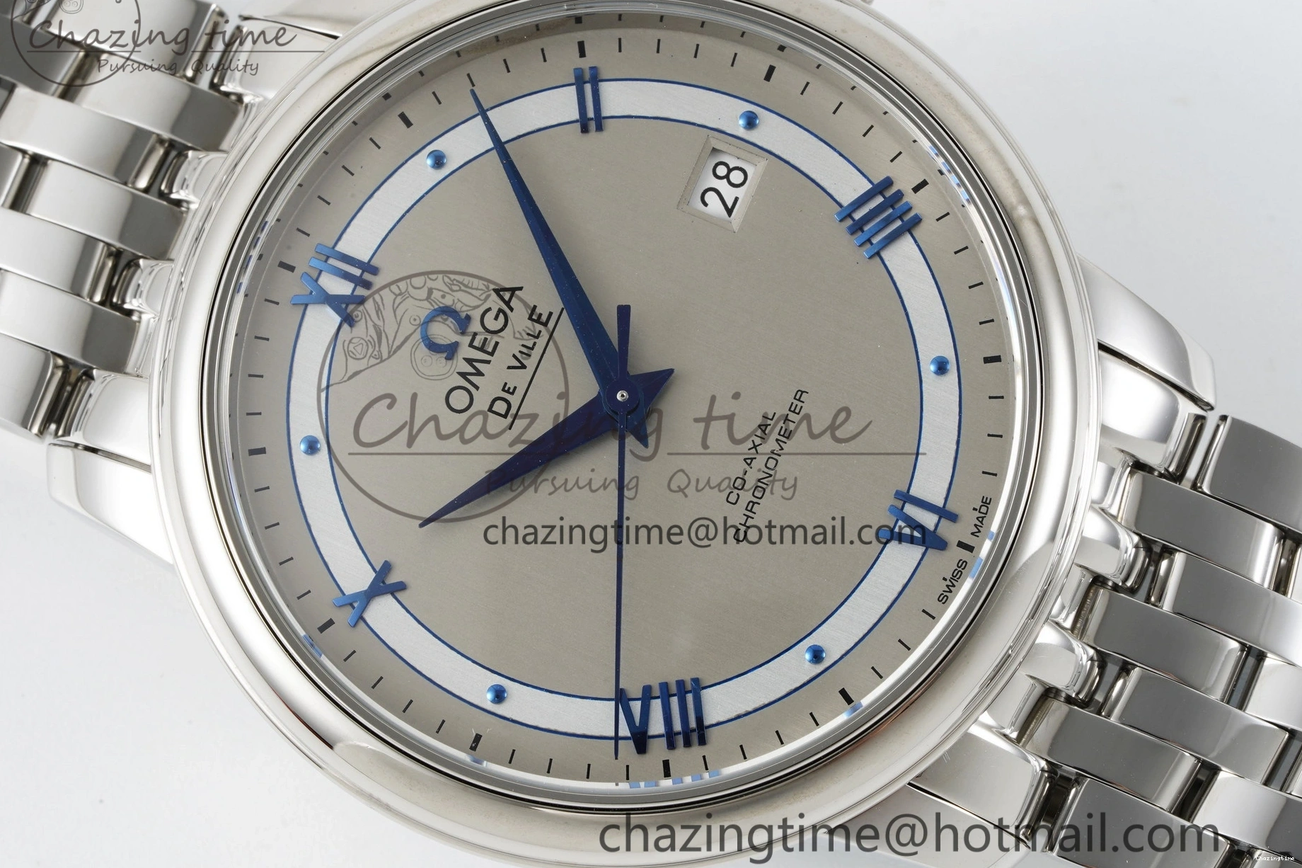 0506 FlexibleFit De Ville SS TWF 1:1 Best Edition Gray Dial Blue Markers on SS Bracelet MIYOTA 7843
